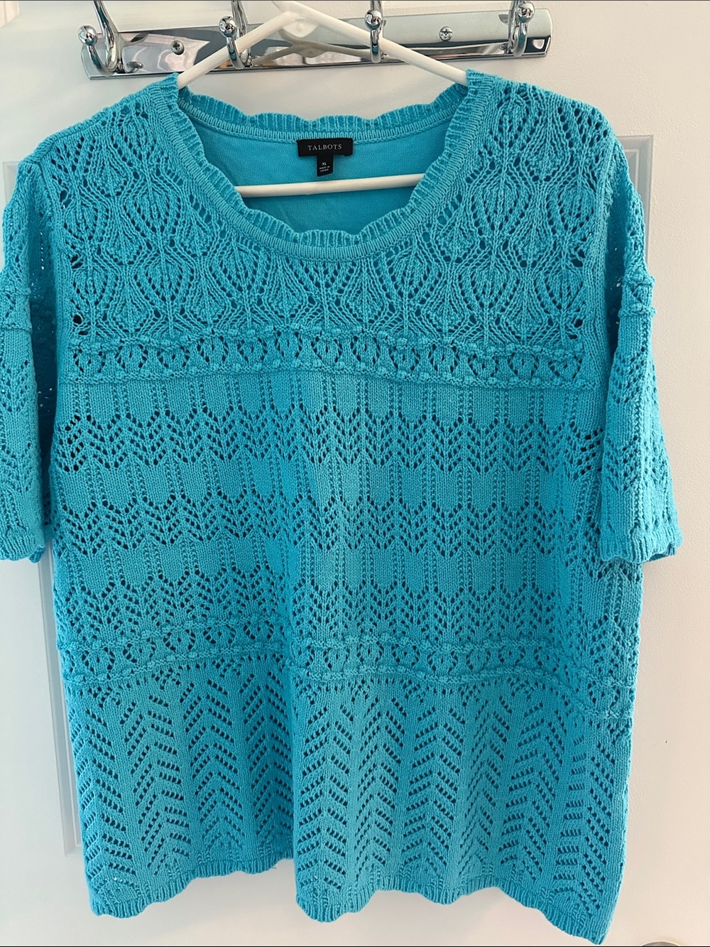 Talbots Turquoise Open-Knit Short Sleeve Sweater Size XL